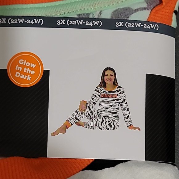 New Mummy Pajama Set 2 Pc Pants & Top Women's 3X (22W-24W) Glow In The Dark - Picture 2 of 5